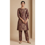 NAQSH plum Katan silk powerloom brocade kurta and pant set, front view; full photograph centered on a square white canvas — thumbnail 1