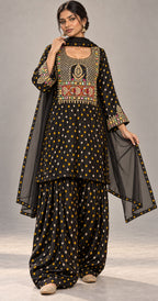 Alternate front view of bandhani modal silk farshi salwar set — thumbnail 3