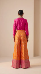 GULRANG orange and pink embroidered shirt and brocade palazzo set, back view — thumbnail 3