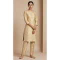 NAQSH ivory Katan silk powerloom brocade kurta and pant set, front view; full photograph centered on a square white canvas