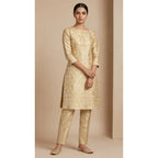 NAQSH ivory Katan silk powerloom brocade kurta and pant set, front view; full photograph centered on a square white canvas — thumbnail 1