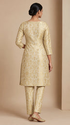 NAQSH ivory Katan silk powerloom brocade kurta and pant set, back view — thumbnail 3